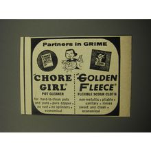 1957 Chore Girl Pot Cleaner and Golden Fleece Scour Cloths Advertisement