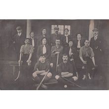Antique Hockey Team Giant Long Moustache Face Old Sports Postcard