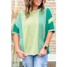 Green Stripe Patchwork Colorblock Plus Size T Shirt