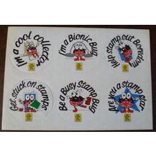 Stamp Club Bug Sheet of 6 sticker labels I'm a bionic bug cartoon character