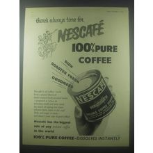 1954 Nescafe Coffee Ad - There's always time for Nescafe 100% Pure Coffee