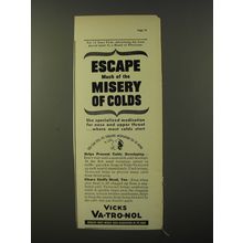 1938 Vicks Va-tro-nol Ad - Escape much of the misery of colds