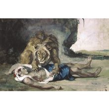 Lion Rending Apart a Corpse, Delacroix Art Gallery Poster Canvas Print Wall Deco