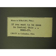 1959 WBNS-TV TV Station Advertisement - Memo to KMacL&G, Pitts.
