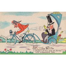 French Bicycle Coach Transport Cycle Old France Comic Postcard
