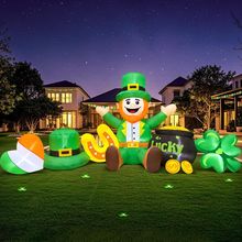 8FT Long St Patricks Day Inflatables Outdoor Decorations,Inflatable Leprechaun w