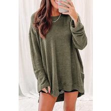 Green Waffle Knit High Slits Oversized Top