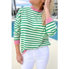 Bright Green Striped Contrast Edge Long Sleeve Top