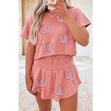 Blossom Sequin Horse Shoe Cropped Tee and High Waist Skort Set