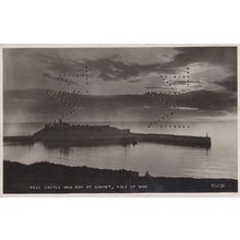 Isle Of Man Peel Castle Sunset Real Photo Postcard