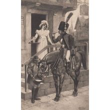 Soldier Drinking Alcohol By Lady on Mounted Horse Antique Plain Back Postcard