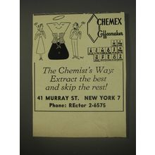 1956 Chemex Coffeemaker Ad - chemist's way: Extract the best and skip the rest