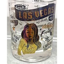 Vintage Las Vegas Strip Shot Glass - Showgirl - Gold & Black Glassware Barware