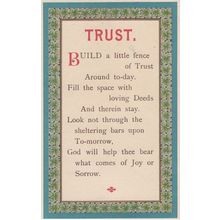TRUST Build A Little Fence Antique Christian Proverb Postcard