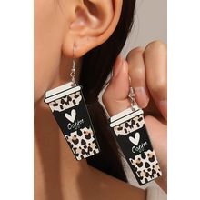 Black Leopard Coffee Print Beverage Cup Shape Earrings
