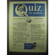 1942 Gerber's Baby Food Ad - Quiz for Mothers