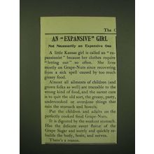 1902 Post Grape-Nuts Cereal Ad - Expansive Girl not necessarily an Expensive One