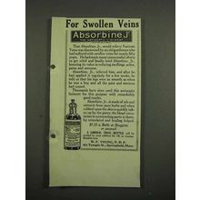 1918 Absorbine Jr Liniment Ad - For Swollen Veins
