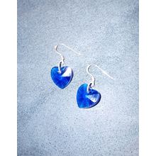 Silver Blue Glass Heart Earrings