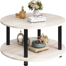 23.6" round Coffee Table, 2-Tier Small Circle Coffee Table with Storage, Modern