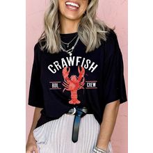 Black CRAWFISH BOIL CREW Distressed Letter Graphic T Shirt