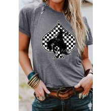 Gray Redeo Check Spades Western Graphic T Shirt