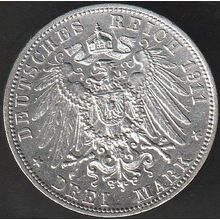 1911 G Germany 3 Mark Silver Coin Baden