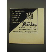 1955 The Barclay Hotel Ad - In Philadelphia, stay at the Barclay