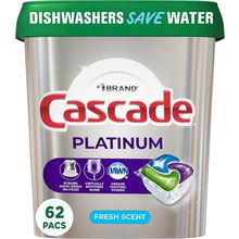 Cascade Platinum Dishwasher Pods, Dishwasher Detergent, Actionpacs, Fresh, 62 Co