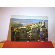 CROSS BOW ARCHERS, SAN MARINO used vintage postcard 1964 pm 5 x stamps =