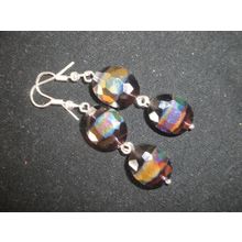 Special AB banded large purple oval faceted crystal glass earrings