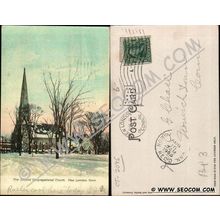 CT New London Postcard The Second Congregational Church Snow Scene Undivid~2095