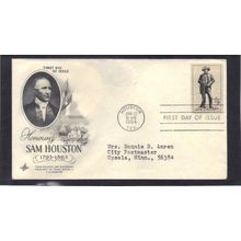 FDC Art Craft 1242 5c Sam Houston (Cachet-Typed/A) CV39262