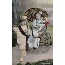 Child Butler Escorts Princess Child In Transportation Car Antique Postcard