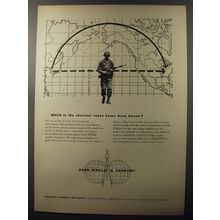 1953 Rand McNally Ad - Which is the shortest route home from Korea?