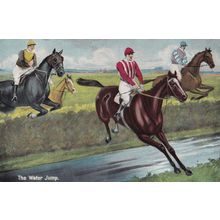 The Water Jump British Horse Race Racing Old Postcard