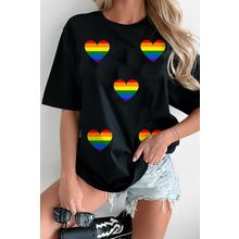 Black Heart Print Crew Neck Chic T Shirt