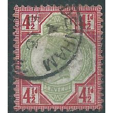 1892 SG206 4 1/2d Green & Carmine DENHAM CDS Fine Used.