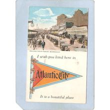 New Jersey Atlantic City Pennant Type Card I Wish You Lived Here In Atlant~3039