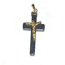 Golden Body Crucifix on a Hematite Cross Pendant