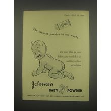 1949 Johnson's Baby Powder Ad - The kindest powder in the world