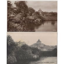 The Lake & Rockery Mesnes Park Wigan 2x WW2 Rare Old Postcard s