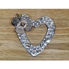 Big Heart Pendant, Chunky Silver Tone Necklace Charm