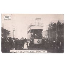 TRIAL OF THE LINCOLN ELECTRIC TRAMCARS, 1905 vintage postcard 1977 REPRO #