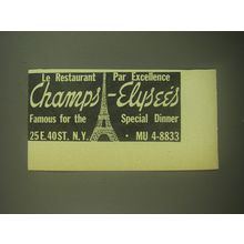 1945 Champs-Elysee's Restaurant Advertisement - Le Restaurant Par Excellence