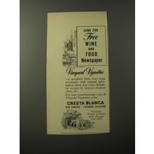 1953 Cresta Blanca Wine Ad - wine and food newspaper