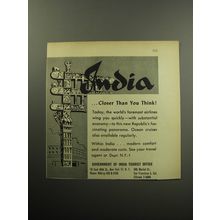 1957 India Tourism Ad - India ..closer than you think