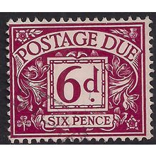 GB 1959 - 63 QE2 6d Purple Postage Due used Wmk 179 SG D63 ( E434 )