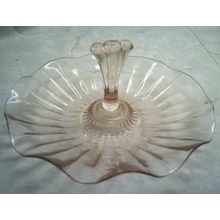Sweet dish pink tinted glass ruffled edging vintage 1950s