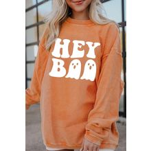 Orange Halloween Hey Boo Ghost Print Loose Sweatshirt